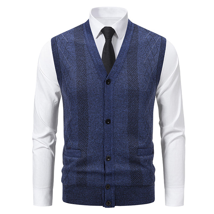 Men's Tailored Fine Knit Vest with V-Neck, Button Placket, and Side Pockets Mune Fashion