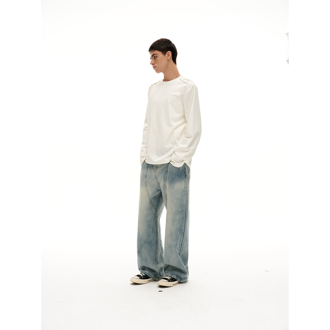 Unisex Long Sleeve Oversized T-Shirt with Crew Neck and Decorative Shoulder Detail Mune Fashion
