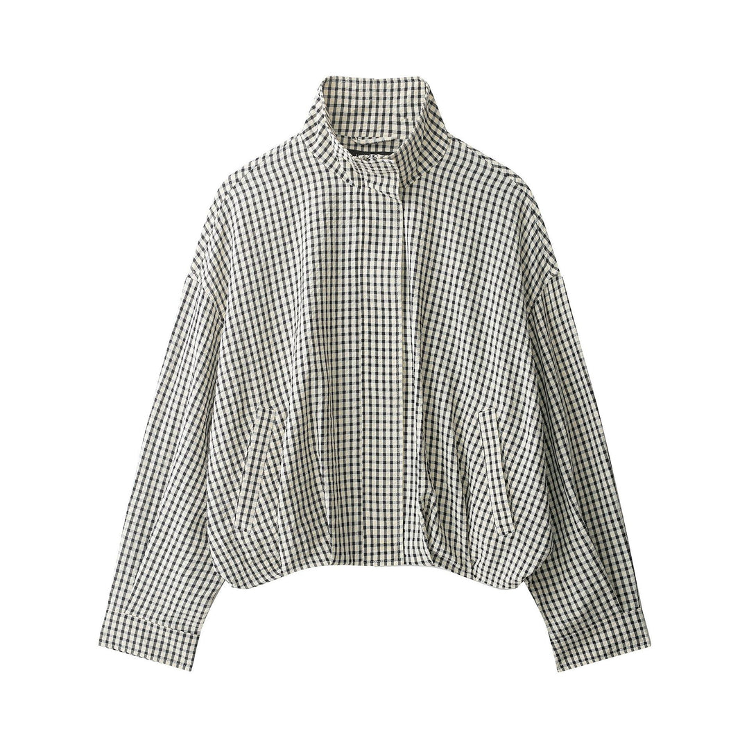 Women's Oversize Cropped Jacket with Stand-up Collar, Boxy Silhouette and Patch Pockets Mune Fashion