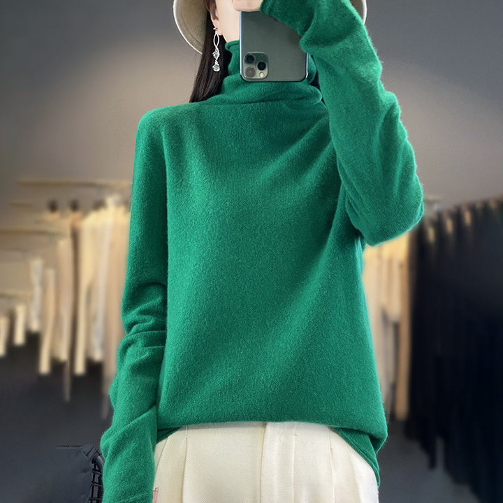 Women's Soft Fine Knit Roll Neck Sweater with Cashmere-Like Feel and Extended Cuffs Mune Fashion