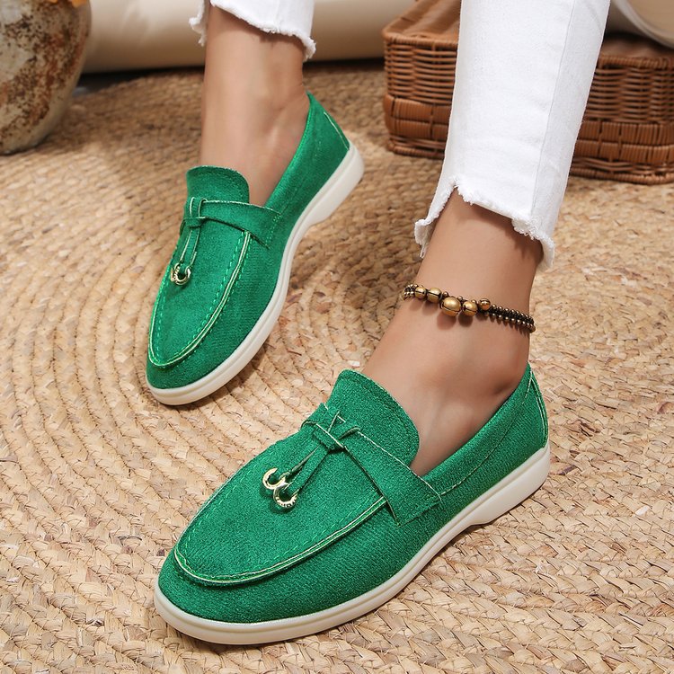 Damen Slipper-Loafer aus Velourslederoptik mit dekorativem Knotenriemen und leicht profilierter Gummisohle Mune Fashion