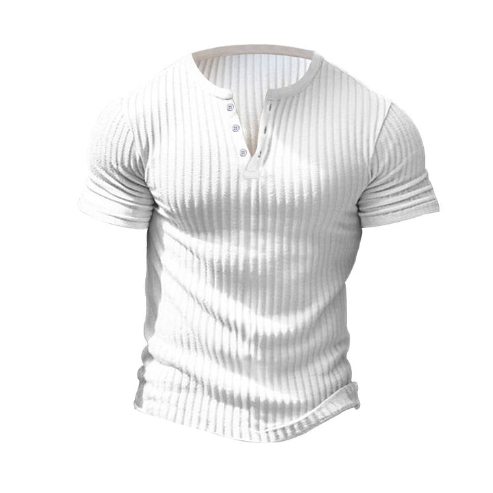 Men's fitted short sleeve Henley shirt with ribbed texture and short button placket Mune Fashion