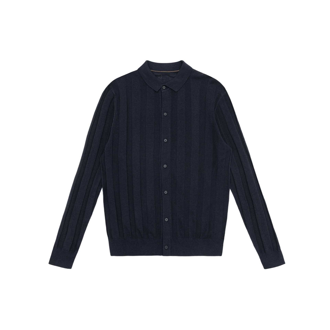 Unisex fine-structured knitted shirt jacket with polo collar and vertical ribbed structure Mune Fashion