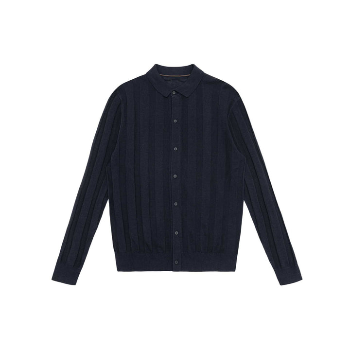 Unisex fine-structured knitted shirt jacket with polo collar and vertical ribbed structure Mune Fashion