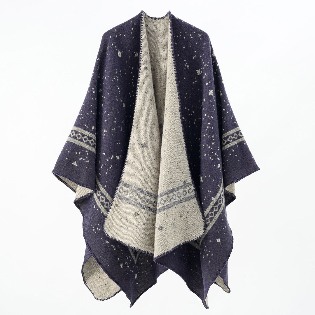 Women Oversized Cape made of Wool Blend with Two-Colored Reversible Structure Mune Fashion