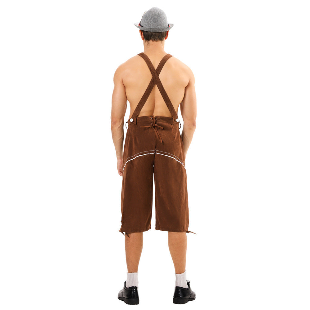 Men's knee-length suede imitation leather pants with detailed embroidery Mune Fashion