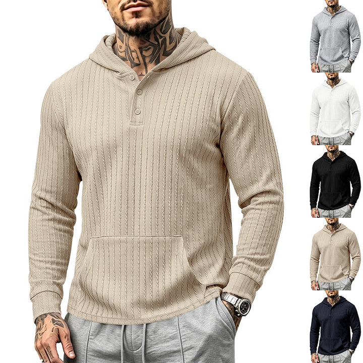 Men's Structured Hoodie with Henley Collar and Kangaroo Pocket Mune Fashion