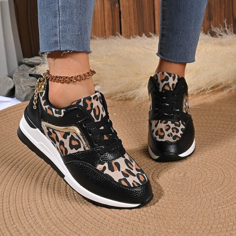 Women's stylish platform sneakers with leopard print, cushioned comfort insole and shiny inserts Mune Fashion