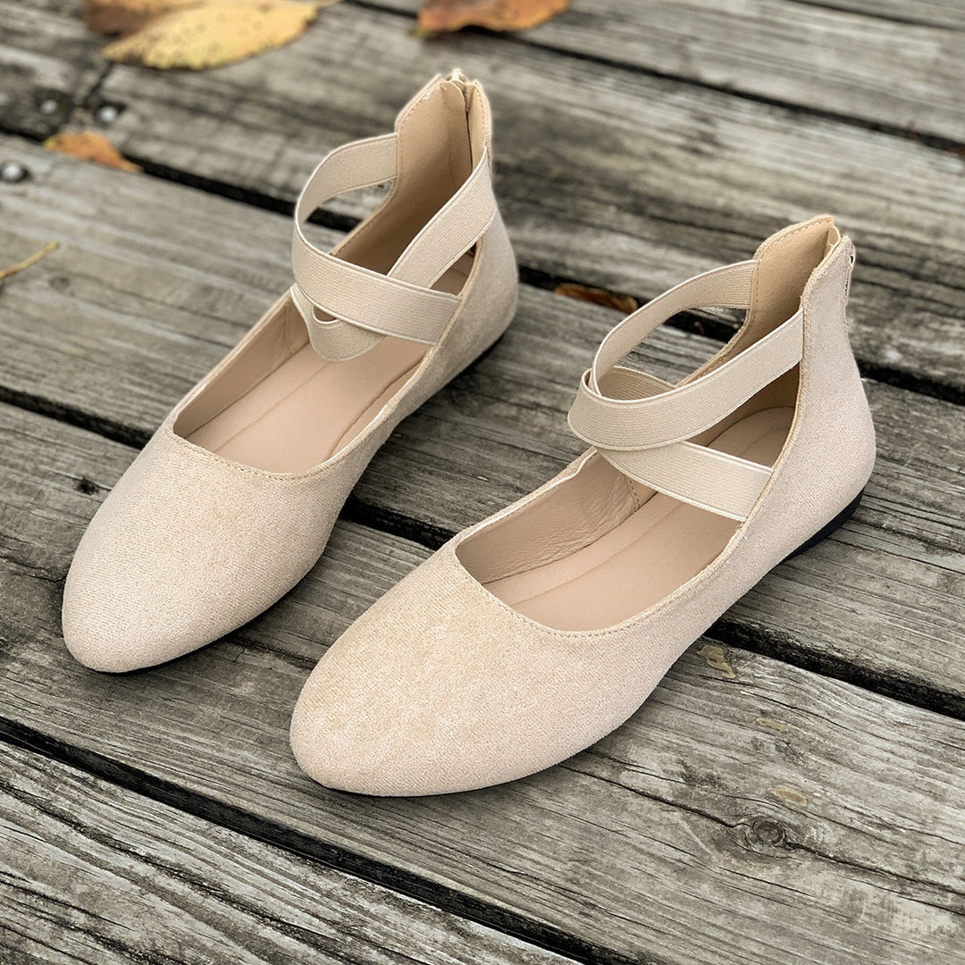 Women Flat Ballerina Slippers made of Suede Effect with Elastic Crisscross Straps Mune Fashion