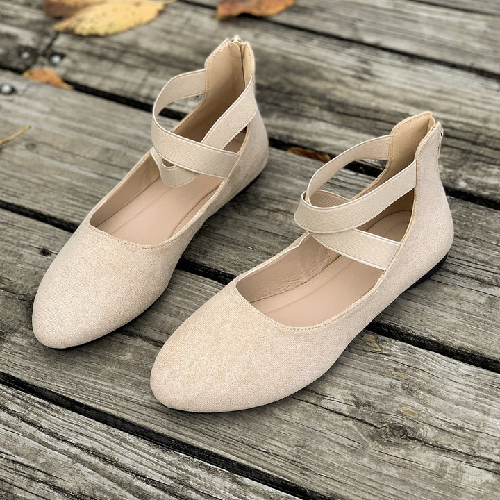 Women Flat Ballerina Slippers made of Suede Effect with Elastic Crisscross Straps Mune Fashion