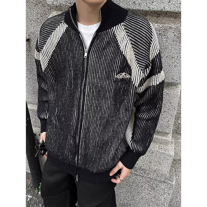 Men's loose bomber jacket with vertical pinstripe pattern and full zip Mune Fashion