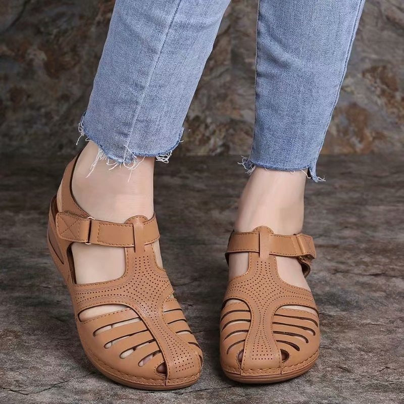 Ladies nan closed slingback sandals with perforated upper material, ergonomic comfort footbed and lightweight wedge heel Mune Fashion