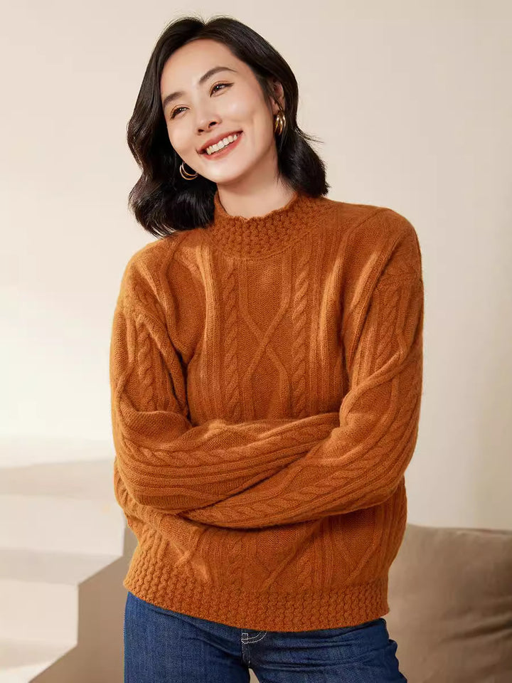 Women's cable knit mock neck sweater with short boxy silhouette Mune Fashion