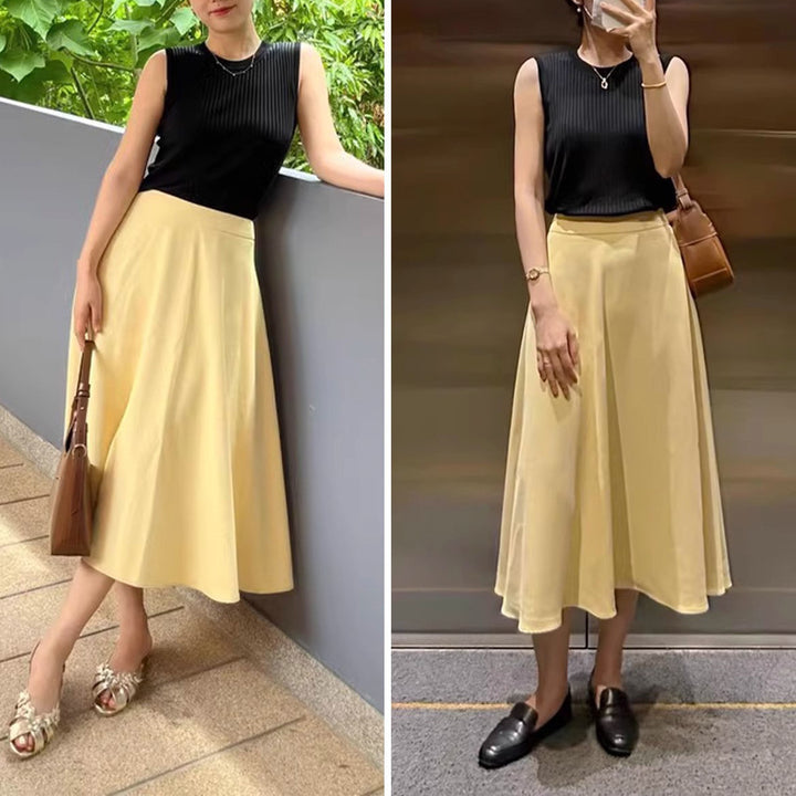 Women Elegant Midi Skirt with Flowing Cut Mune Fashion