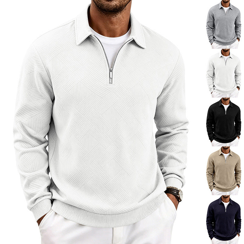 Men's Half-Zip Knit Sweater with Geometric Structure and Stand Collar Mune Fashion