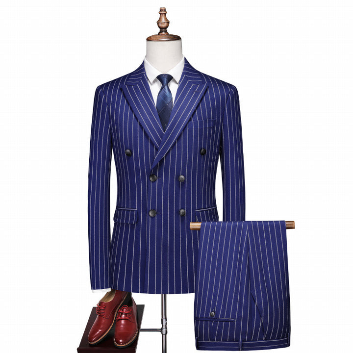 Men's double-breasted pinstripe suit with slim fit blazer and pleated trousers Mune Fashion