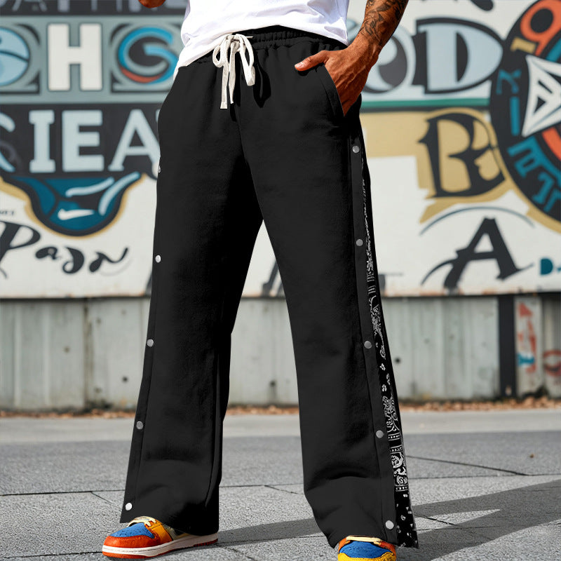 Men's loosely cut snap-front jogging pants with paisley side insert and elastic comfort waistband Mune Fashion