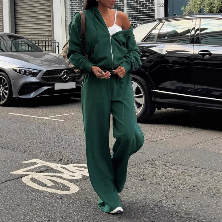 Women's cropped hoodie sweatshirt with oversized sleeves and high-waist wide-leg leisure pants Mune Fashion