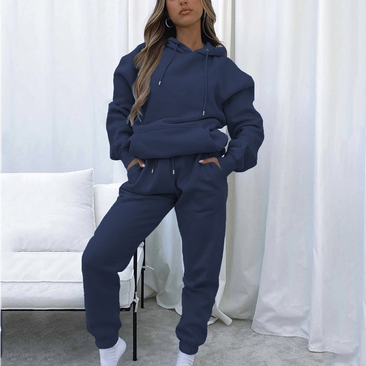 Women's Cropped Hoodie Jacket and High-Waist Jogging Pants Set made of French Terry with Elastic Waistband Mune Fashion