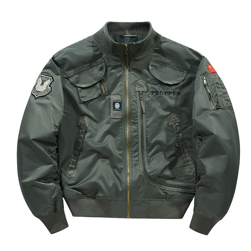 Men's Pilot Bomber Jacket with Vintage Utility Pockets and Classic Aviator Cut Mune Fashion