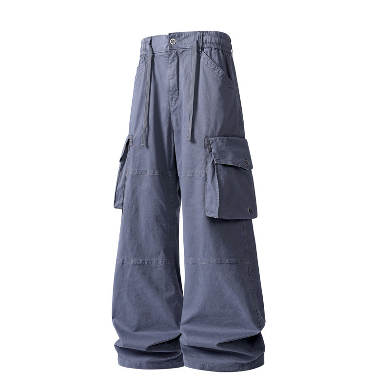 Damen weite Utility-Cargo-Hose mit hoher Taillierung, elastischem Bund und großen Klappentaschen Mune Fashion