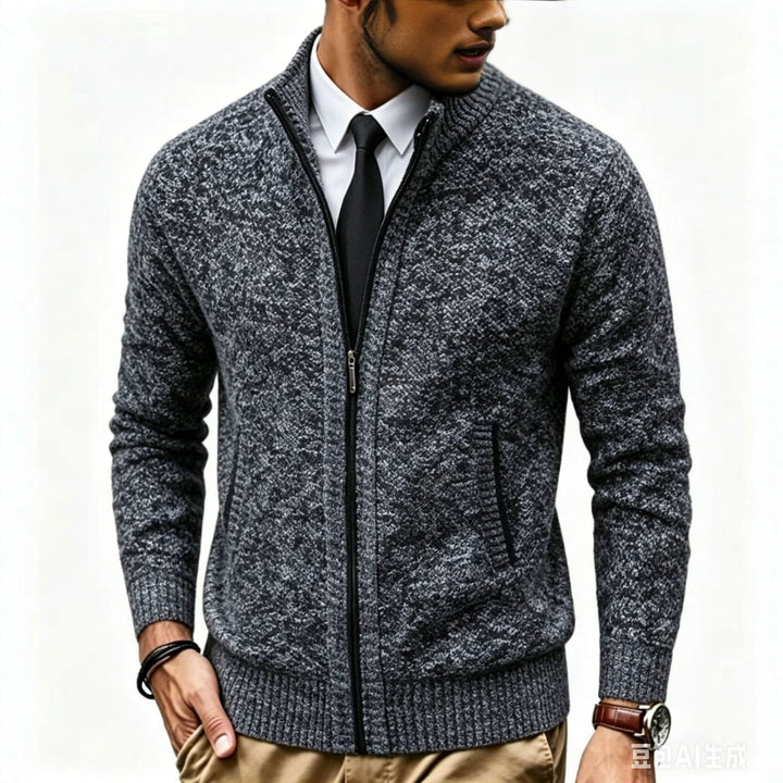 Men's structured knit cardigan with full zip and stand-up collar Mune Fashion
