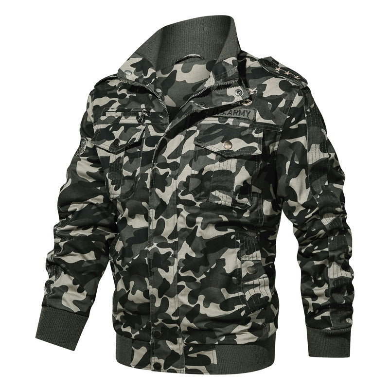 Men's Camouflage Field Blouson in Urban Military Style with Ribbed Cuffs and Multiple Pockets Mune Fashion