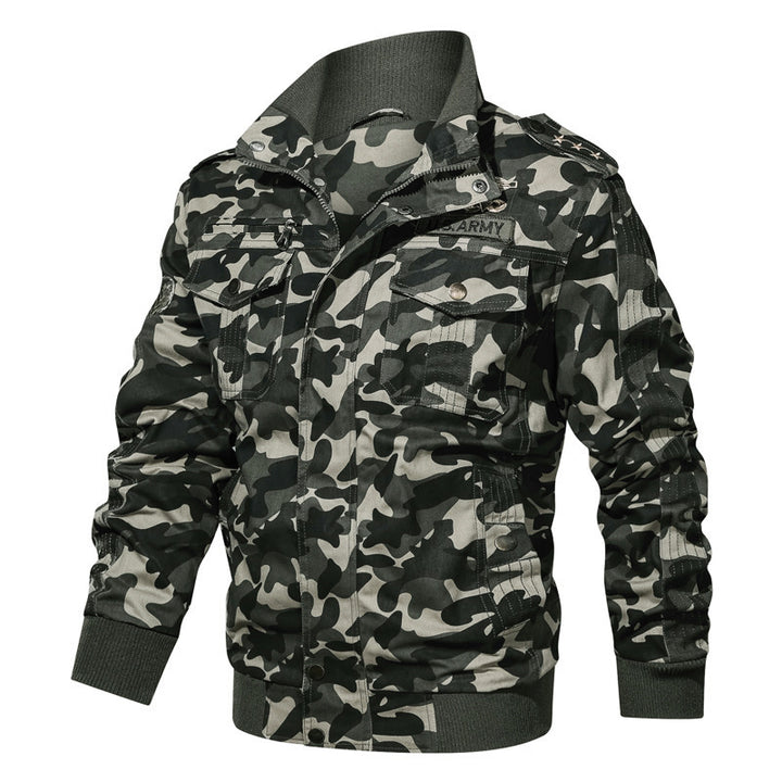 Men's Camouflage Field Blouson in Urban Military Style with Ribbed Cuffs and Multiple Pockets Mune Fashion
