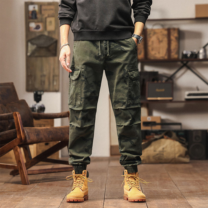 Men's Military-Style Cargo Jogger made of cotton blend with elastic drawstring waistband and modular flap pockets Mune Fashion