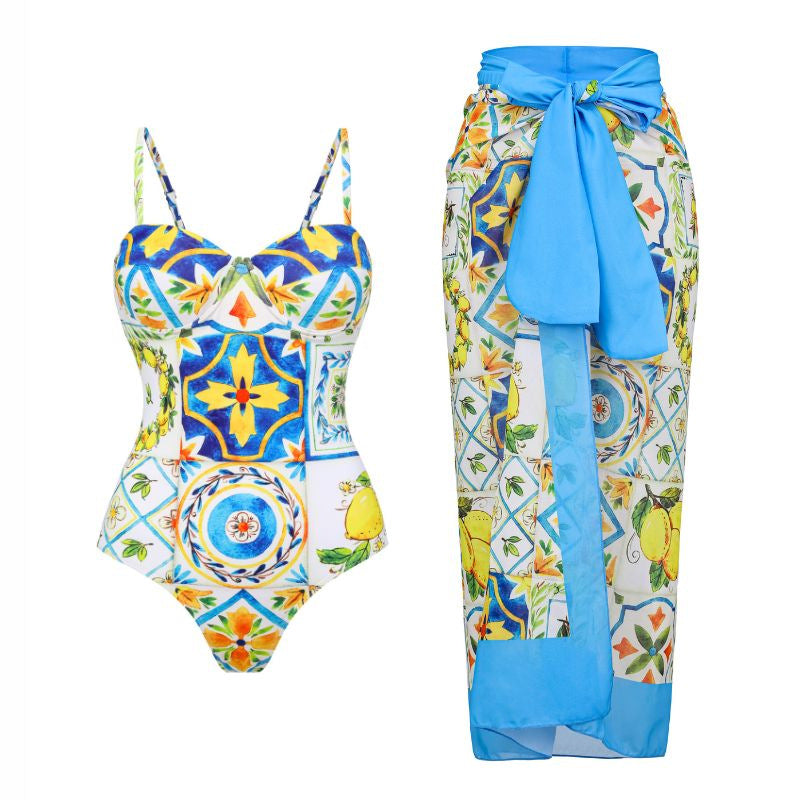 Women's One-Sided Ruffle Swimsuit with Floral Pattern Mune Fashion