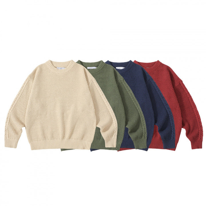 Unisex Oversize Chunky Knit Sweater with Cable Sleeves and Round Neckline Mune Fashion