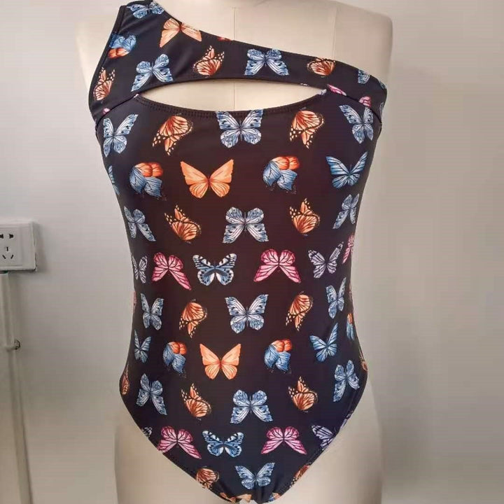 Women's one-piece swimsuit with creative cut-out and colorful butterfly pattern Mune Fashion