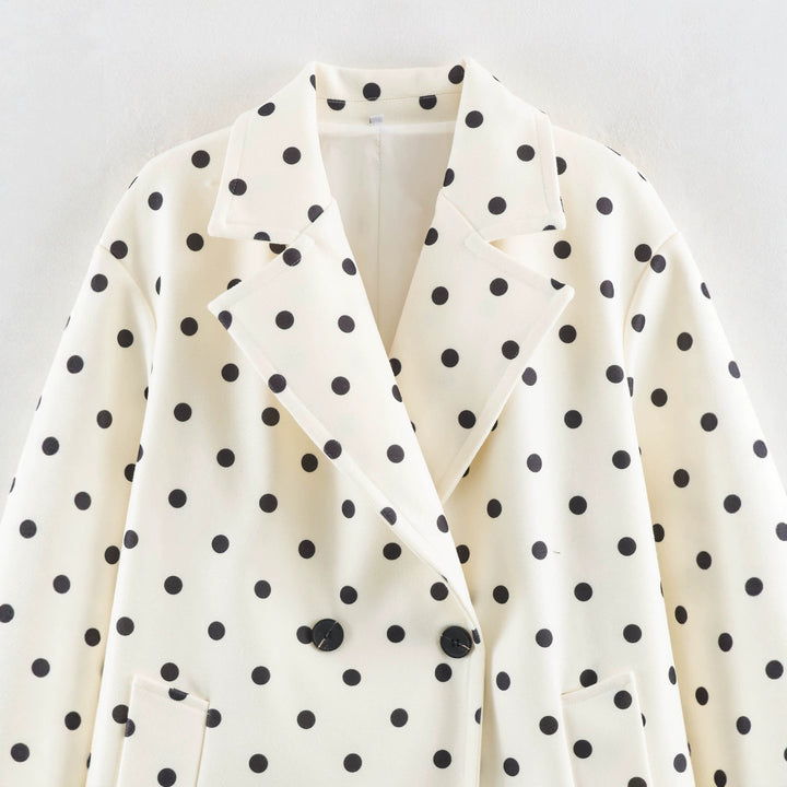 Women's Polka Dot Midi Trench Coat with Double-Breasted Button Placket Drune