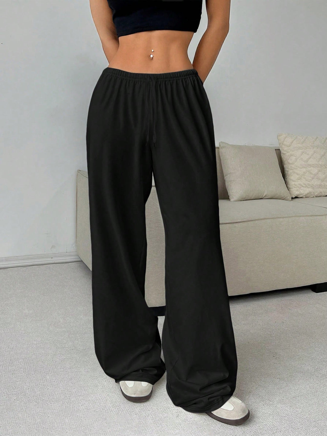 Women's Highwaist Palazzo Jogger with elastic comfort waistband, drawstring and side pockets Mune Fashion