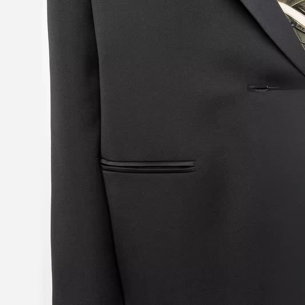 Women’s Oversized Single-Breasted Long Blazer with Satin Shawl Collar and Clean Tailoring Mune Fashion