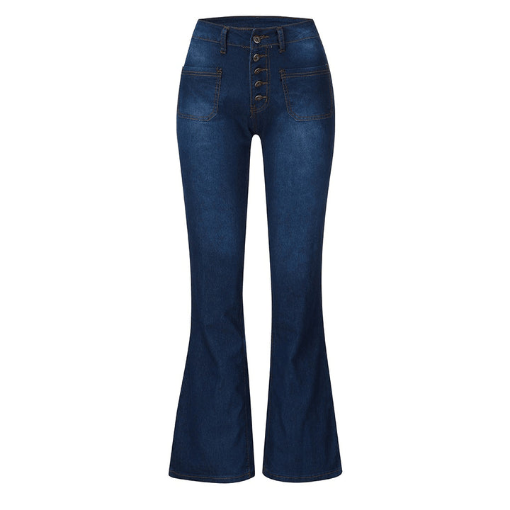 Women nan High-Waist Flared Trousers with visible button placket and applied front pockets Mune Fashion