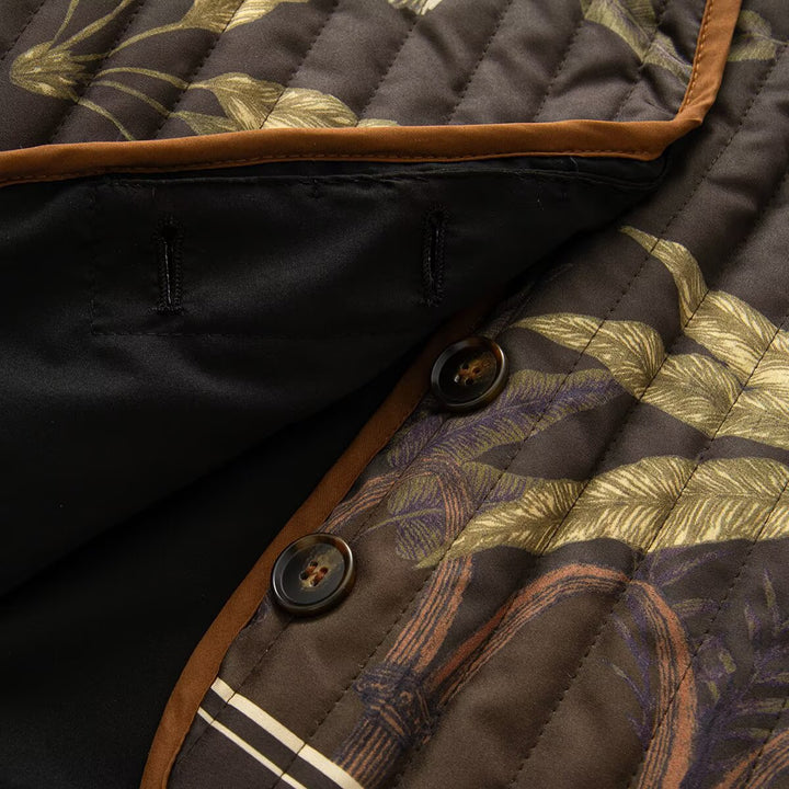 Women's quilted jacket with botanical print and open kimono cut Mune Fashion