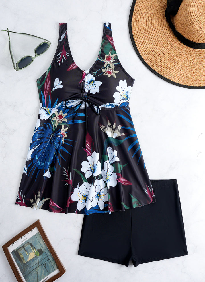 Ladies' tankini set with stylish ruffle and graphic peacock pattern Mune Fashion