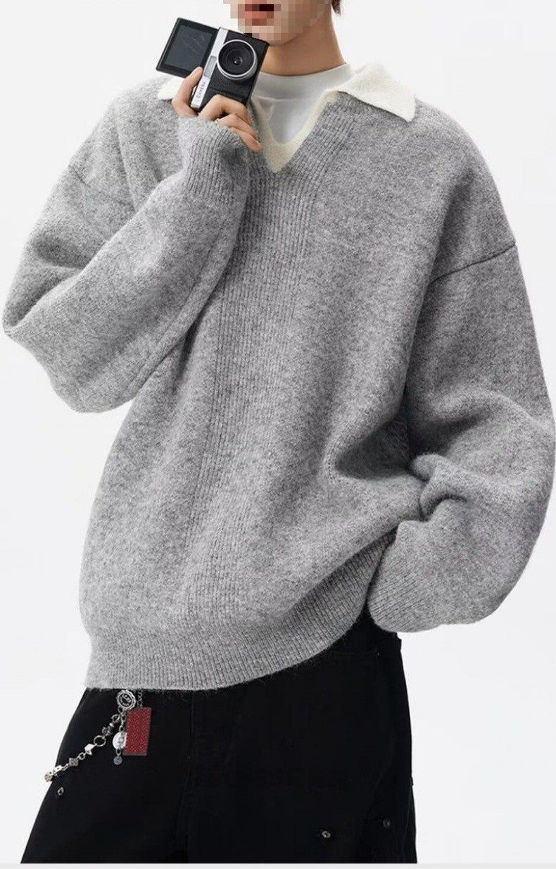 Women's Elegant Chunky Knit Sweater with V-Neck Mune Fashion