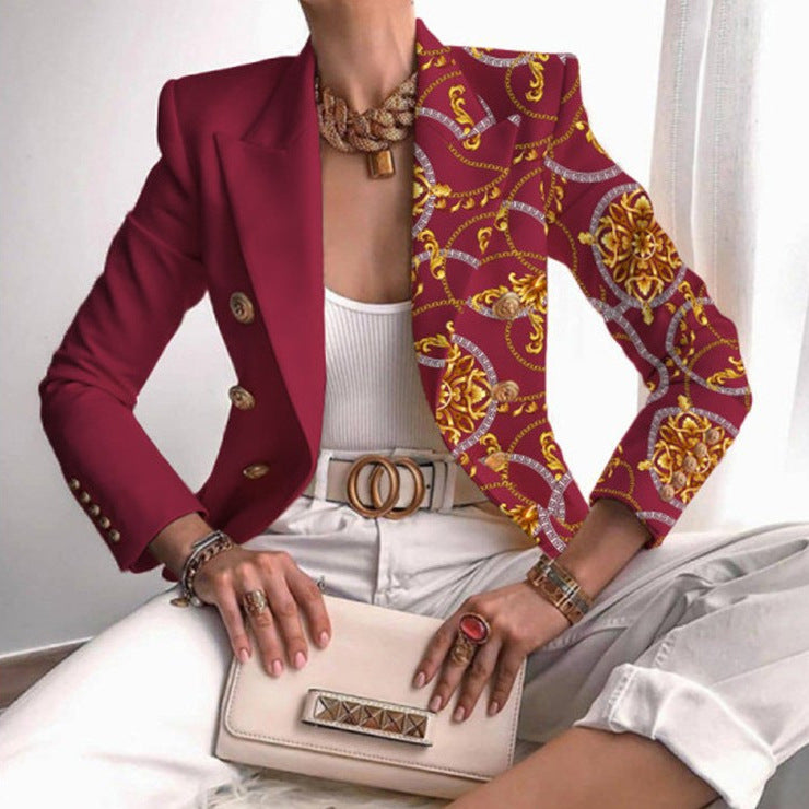 Women's Tailored Double-Breasted Blazer with Distinctive Shoulder, Gold Buttons and Glitter Ombre Mune Fashion