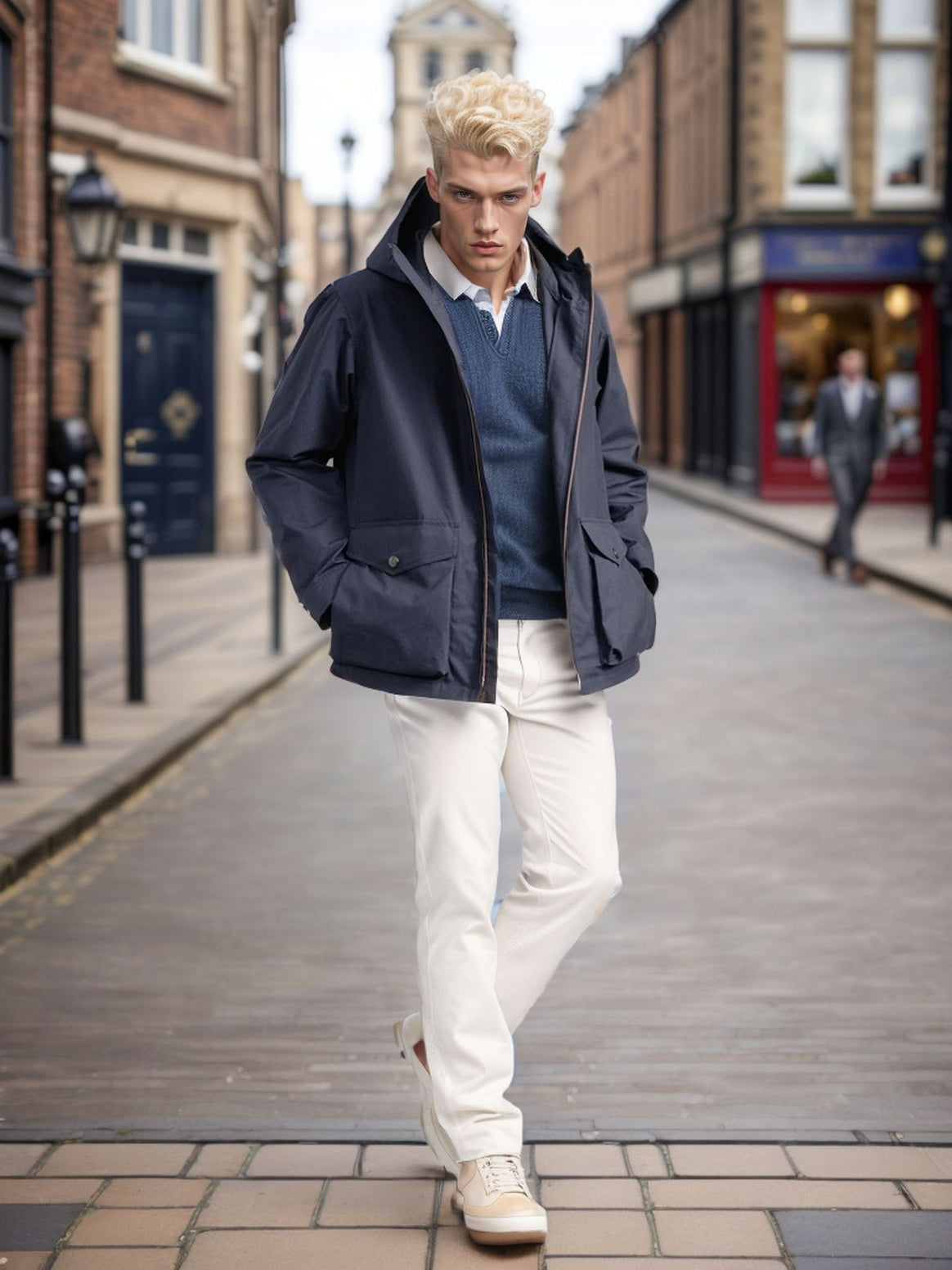 Men's short weatherproof hooded jacket in field style with large flap pockets Mune Fashion