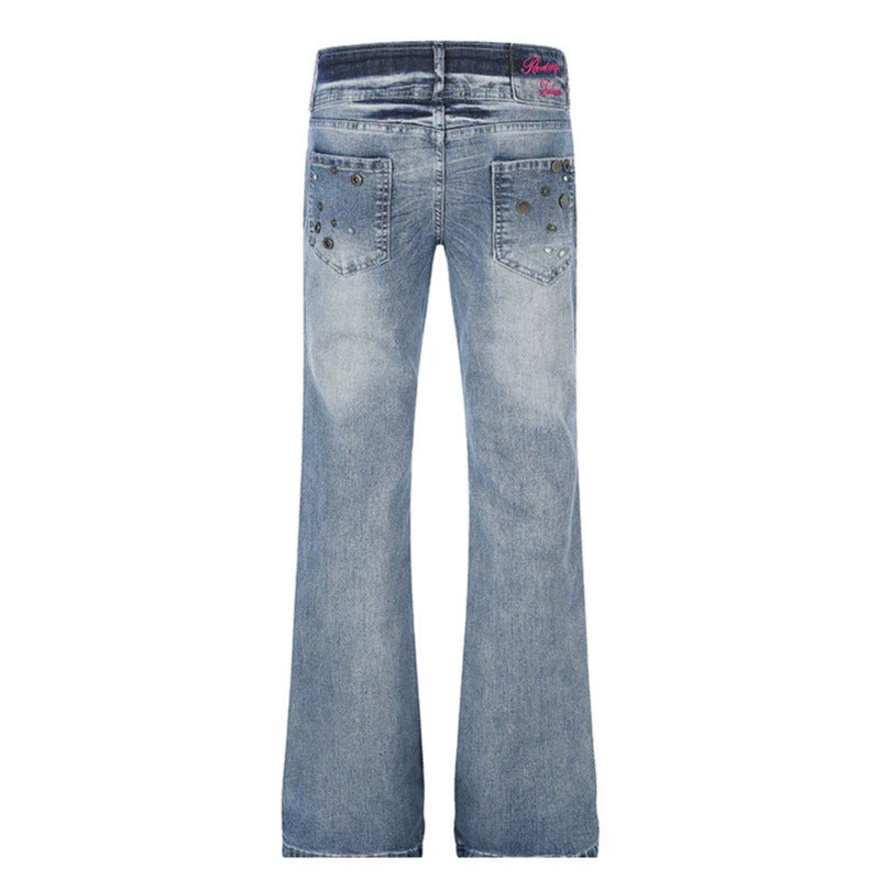 Women's High-Waist Flared Jeans with Wide Leg, Double Button and Stud Detail Mune Fashion