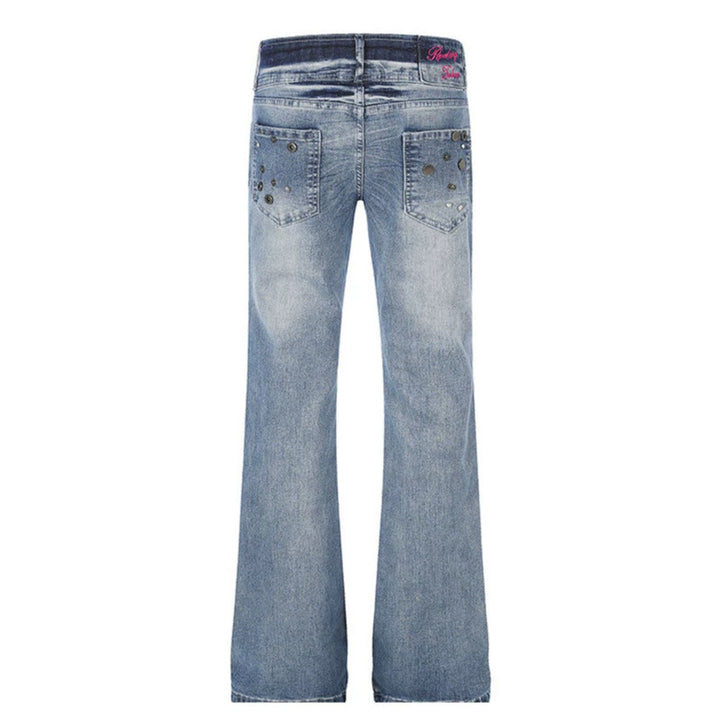 Women's High-Waist Flared Jeans with Wide Leg, Double Button and Stud Detail Mune Fashion