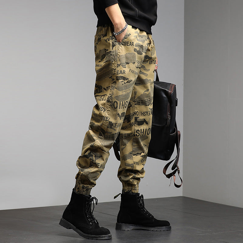 Herren Camouflage-Joggerhose mit Tunnelzug, elastischen Bündchen und Statement-Prints Mune Fashion