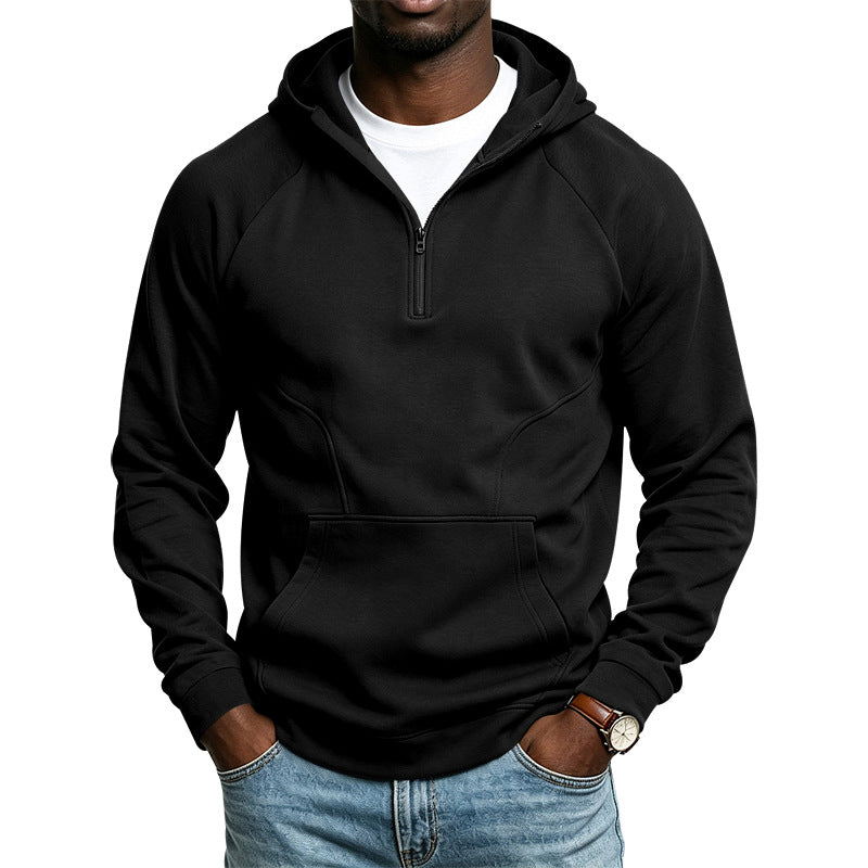 Men's hooded sweatshirt with short zip, kangaroo pocket, and raglan sleeves Mune Fashion