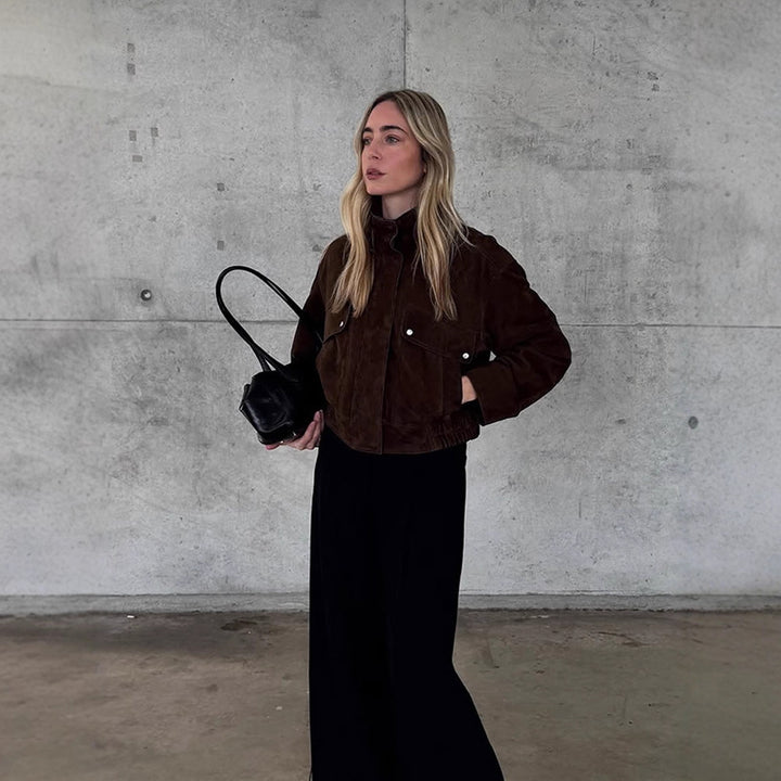 Women's short jacket made of suede leather with patch pockets Mune Fashion