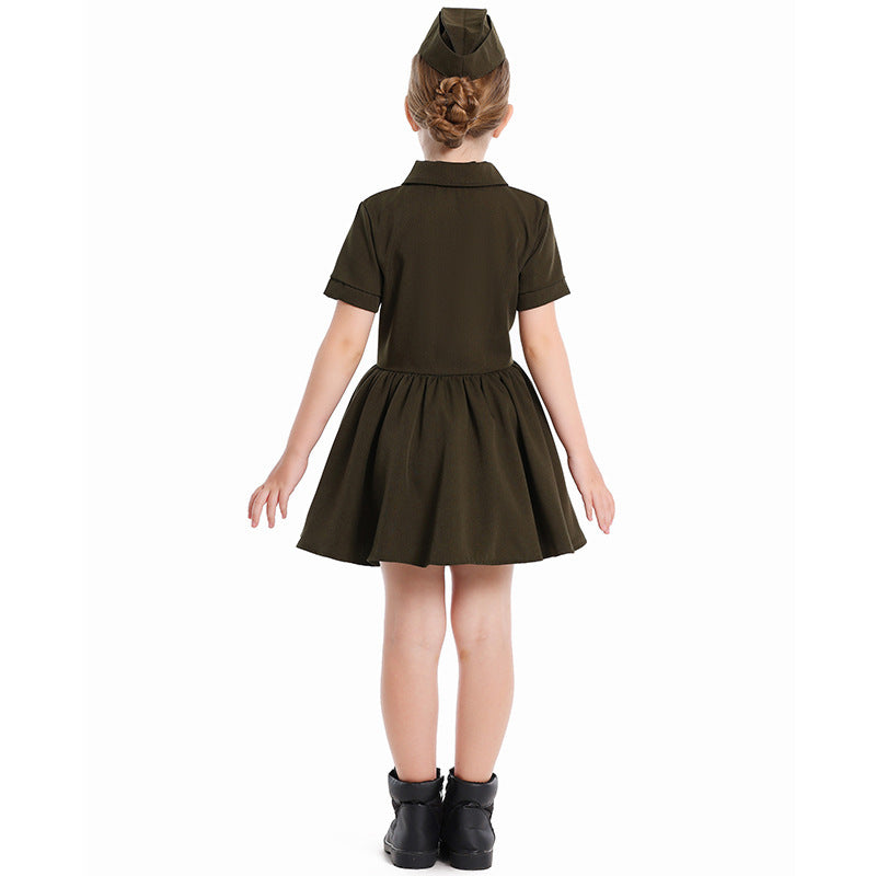 Girl Police Costume Dress with Skirt and Hat Mune Fashion