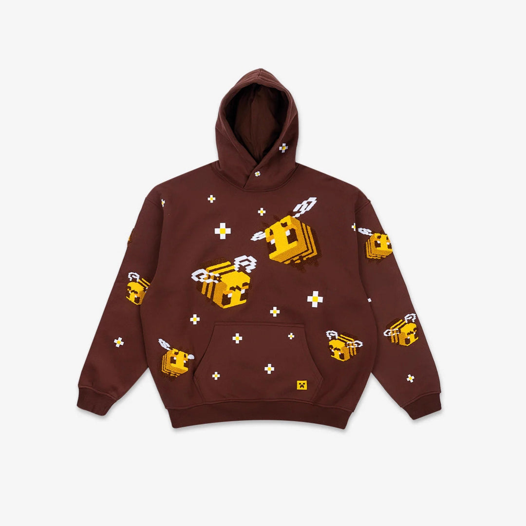 Unisex hoodie with woven pixel bee motif and attached kangaroo pocket Mune Fashion