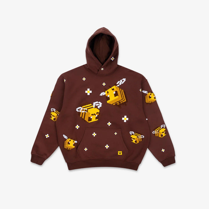 Unisex hoodie with woven pixel bee motif and attached kangaroo pocket Mune Fashion