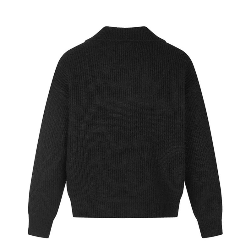 Ladies oversized cardigan with asymmetrical button placket and shirt collar Mune Fashion